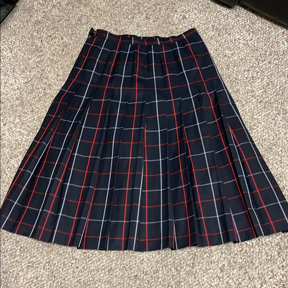 Burberry wool Navy and Red Plaid Pleated Skirt- authentic